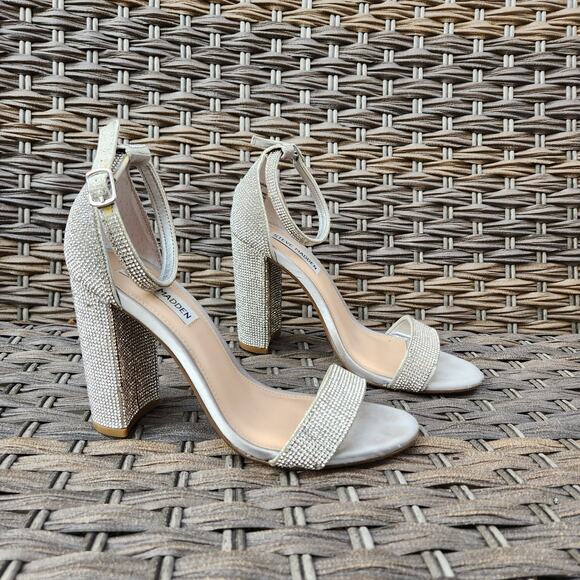 Steve Madden Silver Carrson Rhinestone Heels Sandal Size 8 Prom Wedding - Picture 1 of 10